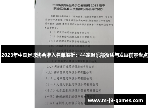 2023年中国足球协会准入名单解析：44家俱乐部资质与发展前景盘点